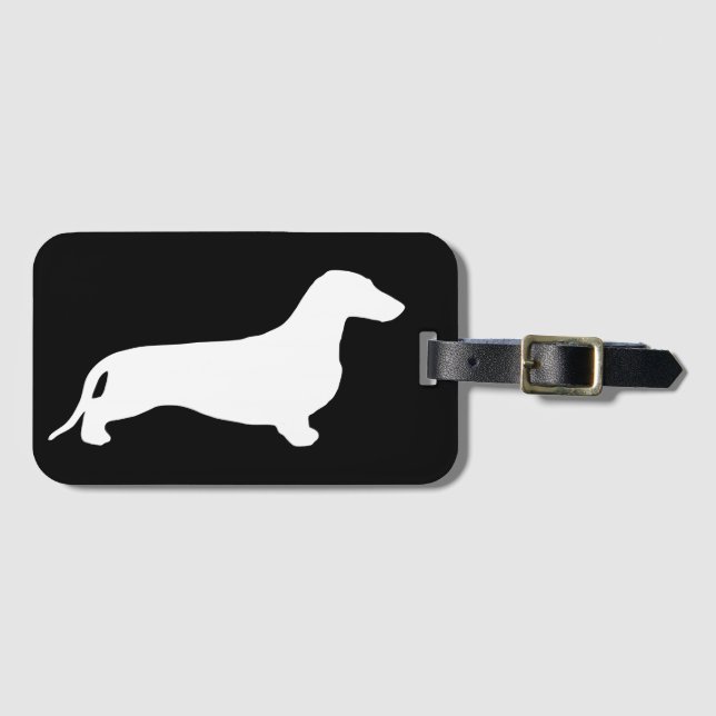 Etiqueta De Bagagem Dachshund silhout White + suas ideias (Frente Horizontal)