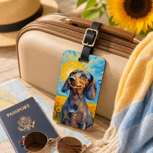 Etiqueta De Bagagem Dachshund Sunshine & Sunflowers Estilo Van Gogh