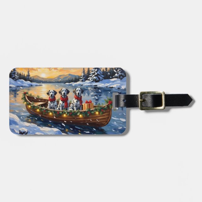 Etiqueta De Bagagem Dalmatian Christmas Boat Holiday (Frente Horizontal)