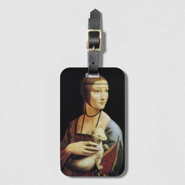 Etiqueta De Bagagem Dama com Arminho de Leonardo da Vinci (Frente Vertical)