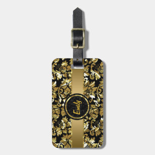 Etiqueta De Bagagem Damasco Dourado Preto E Metálico