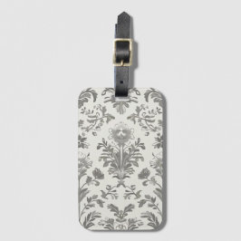 Etiqueta De Bagagem Damasco Floral Vitoriano Branco Vintage