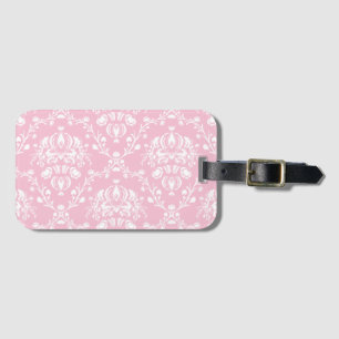 Etiqueta De Bagagem Damasco Rosa e Branco