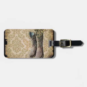 Etiqueta De Bagagem Damask wildflower Western Country Bots