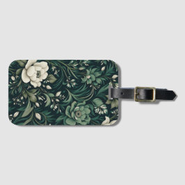 Etiqueta De Bagagem Dark Emerald Green Floral