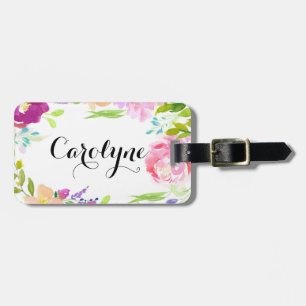 Etiqueta De Bagagem Data Watercolor Floral Frame Personalizado