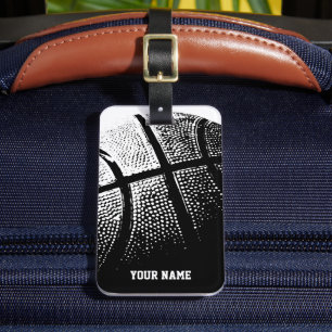 Etiqueta de bagagem de basquete com nome ou monogr