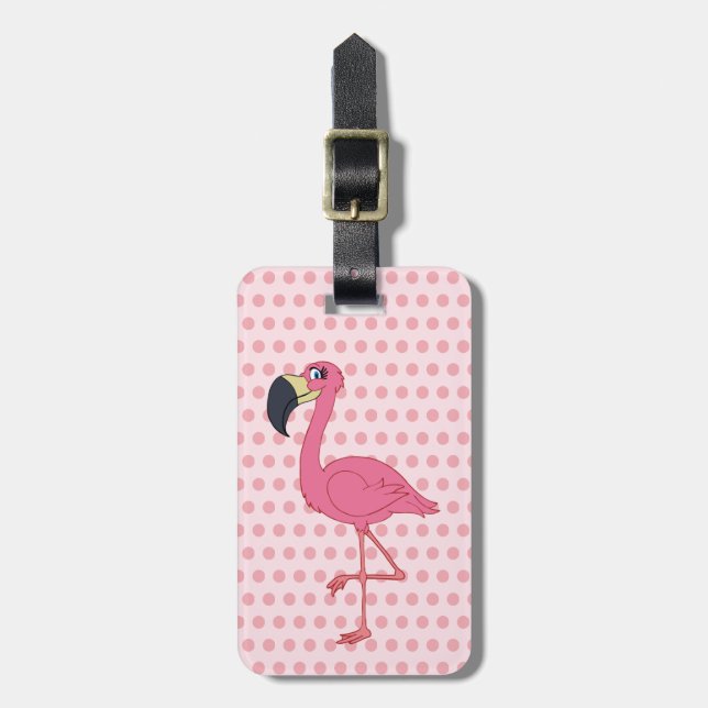 Etiqueta de bagagem de Bolinhas Flamingo rosa (Frente Vertical)