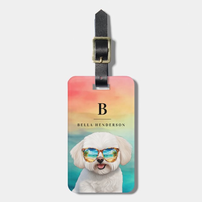 Etiqueta de Bagagem de Cachorro Bichon Frise (Frente Vertical)