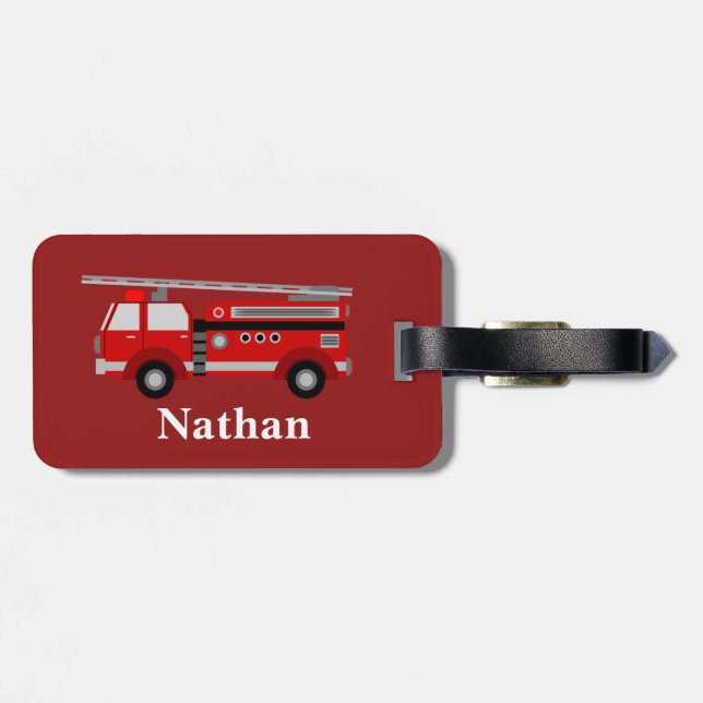 Etiqueta de bagagem de caminhão de bombeiro vermel (Traseira Horizontal)