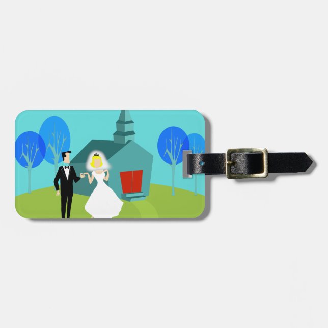 Etiqueta de bagagem de Casal retrô personalizável (Frente Horizontal)