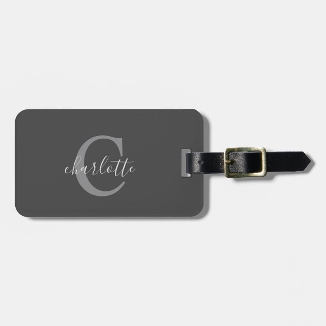 Etiqueta de Bagagem de Cinza Escura Simples (Frente Horizontal)