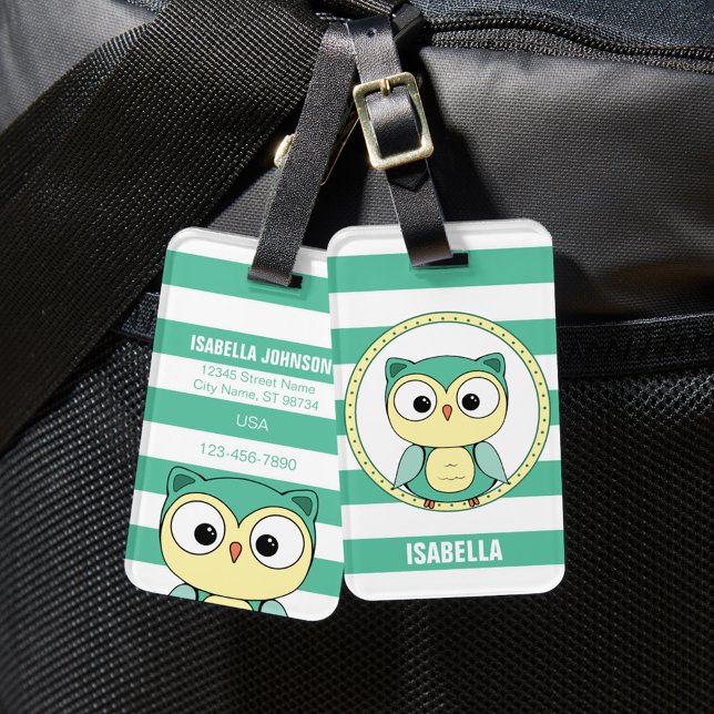 Etiqueta de bagagem de coruja personalizada fofa (Criador carregado)