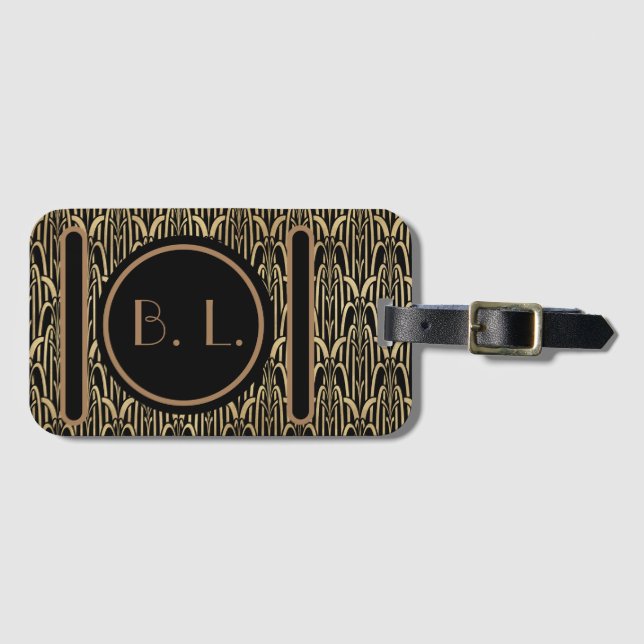 Etiqueta de Bagagem de Deco de Arte Monogramada (Frente Horizontal)