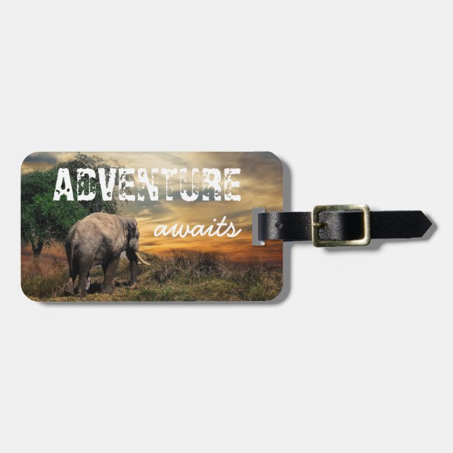 Etiqueta de Bagagem de Elefante Tailândia "Adventu (Frente Horizontal)