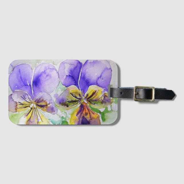 Etiqueta de Bagagem de Flor de Violeta Roxa Aquare (Frente Horizontal)