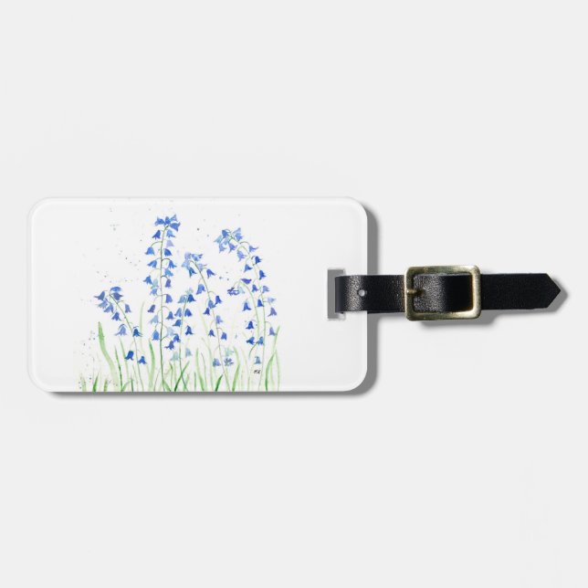 Etiqueta de bagagem de flores azuis (Frente Horizontal)