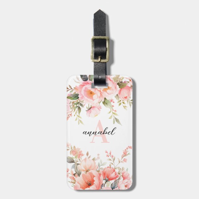 Etiqueta de Bagagem de Flores Rosa (Frente Vertical)