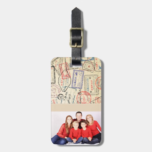 Etiqueta de Bagagem de Foto com Carimbos de Viagem (Frente Vertical)