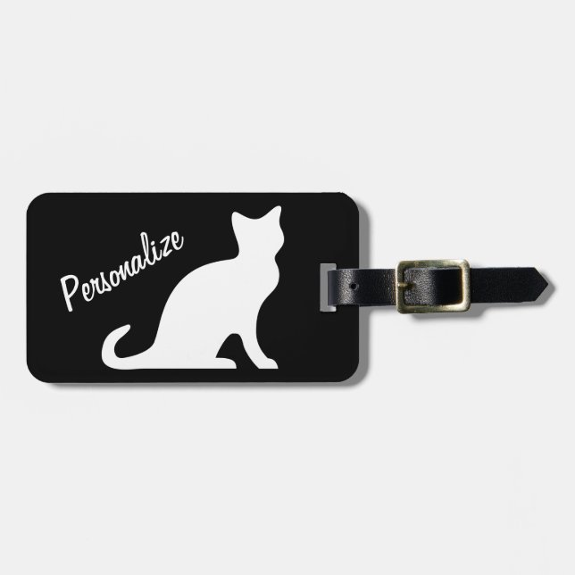 Etiqueta de bagagem de gato branco personalizado (Frente Horizontal)