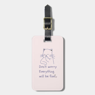 Etiqueta de bagagem de gato rosa e sorridente