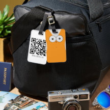Etiqueta de bagagem de gato surpreso com código QR