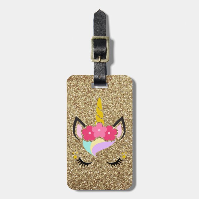 Etiqueta de Bagagem de Glitter Dourada Personaliza (Frente Vertical)
