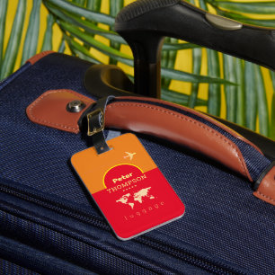 Etiqueta de Bagagem de Laranja Vermelho com o nome