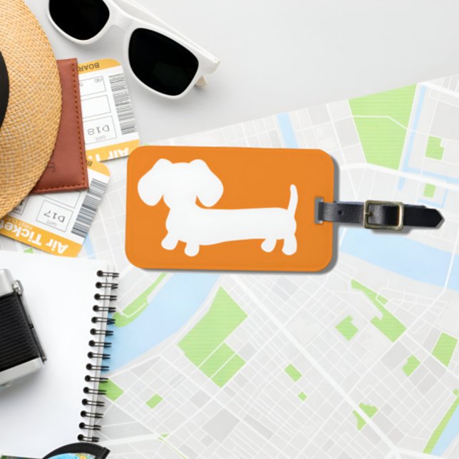 Etiqueta de Bagagem de Laranja Vibrante (Dachshund luggage tag)