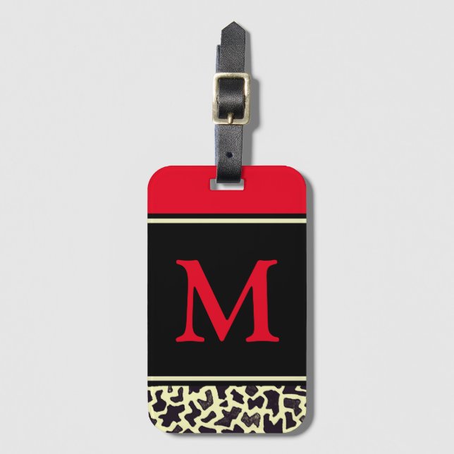 Etiqueta de Bagagem de Leopardo Vermelho Monograma (Frente Vertical)