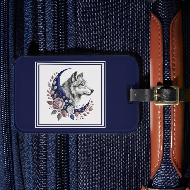 Etiqueta de Bagagem de Lobo e Lua (Frente Insitu 4)