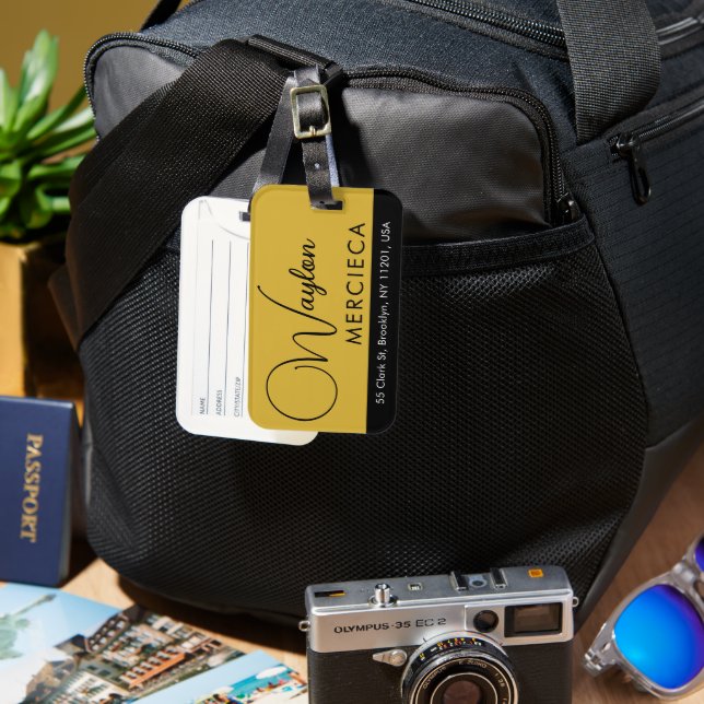 Etiqueta de Bagagem de Luxo Personalizada Com Info (Frente e Verso)