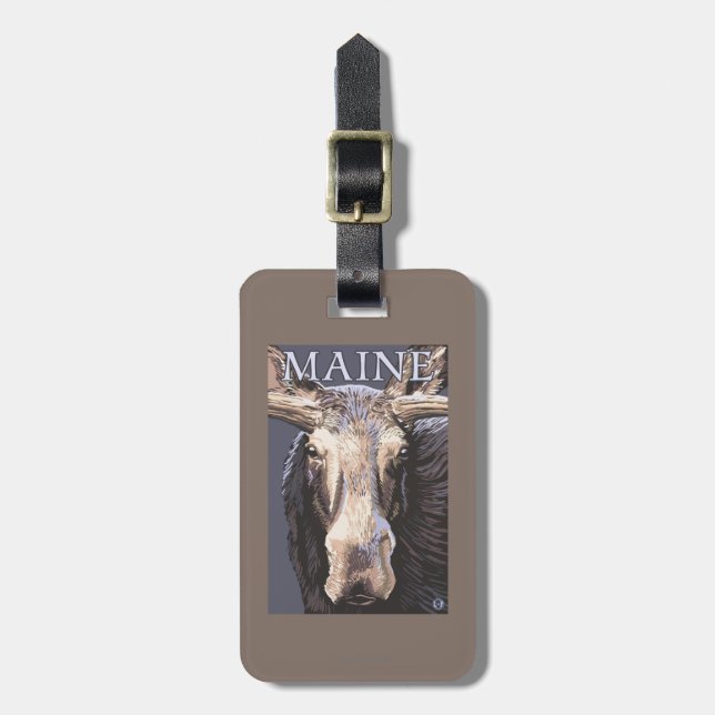 Etiqueta De Bagagem De MaineMoose fim acima (Frente Vertical)