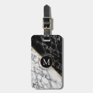 Etiqueta de Bagagem de Mármore Branco Preto com Le