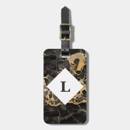 Etiqueta de bagagem de mármore Dourada e preta per