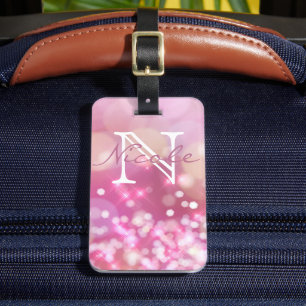 Etiqueta de Bagagem de Minigrama Rosa Glamorosa Mo
