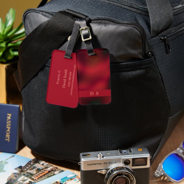 Etiqueta de bagagem de monograma, Abstrato, vermel (Frente e verso)