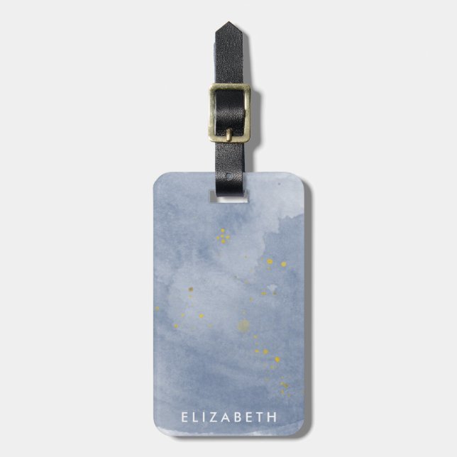 Etiqueta de bagagem de monograma, Dourada e empoei (Frente Vertical)