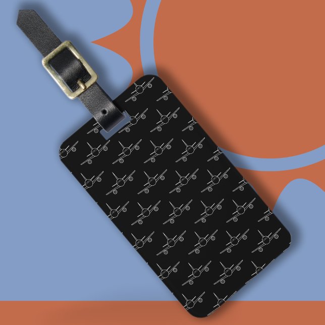 Etiqueta de Bagagem de Padrão de Plano Branco e Pr (Black And White Planes)