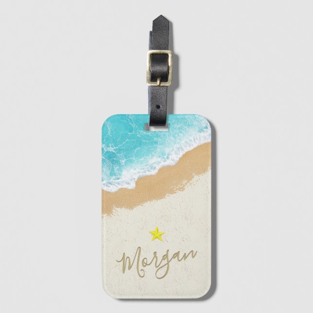 Etiqueta de Bagagem de Surf na Praia (Frente Vertical)