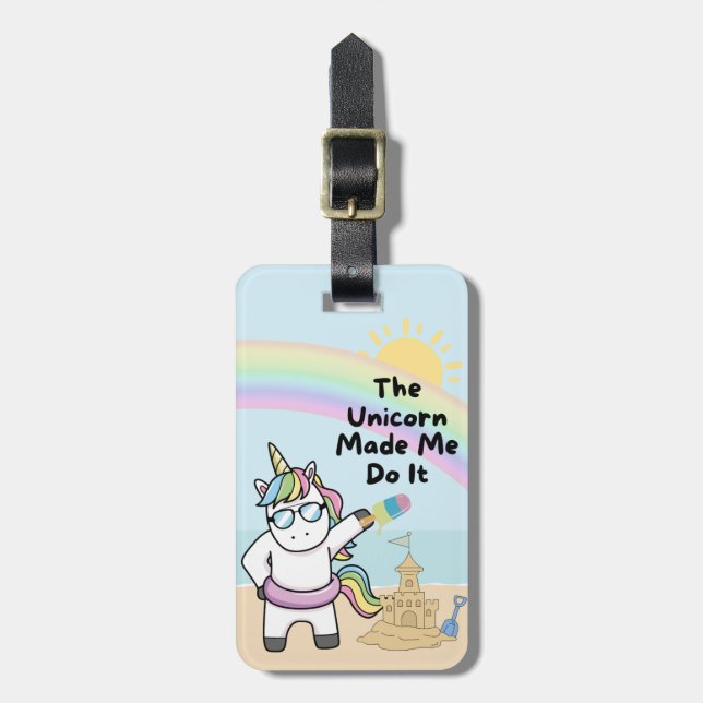 Etiqueta de Bagagem de Unicórnio de Praia (Frente Vertical)