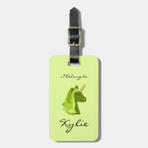 Etiqueta de bagagem de unicórnio verde