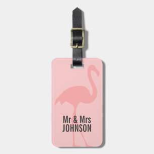 Etiqueta de bagagem de viagem rosa coral flamingo