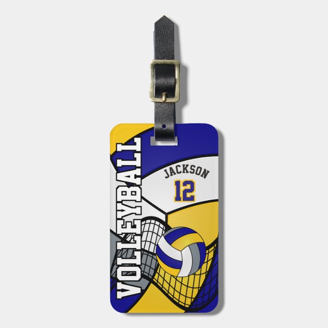 Etiqueta De Bagagem 🏐 de Voleibol Esportivo - Azul, Branco, Amarelo (Frente Vertical)