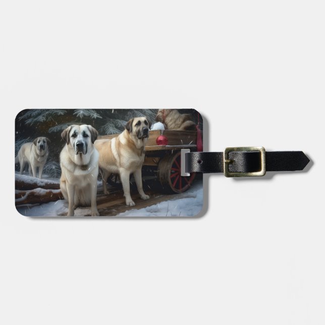 Etiqueta De Bagagem Decoração de Natal Anatolian Shepherd Snowy Sleigh (Frente Horizontal)