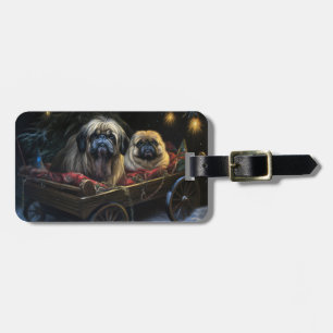 Etiqueta De Bagagem Decoração de Natal de Pekingese Snowy Sleigh