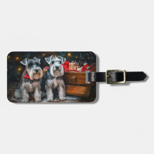 Etiqueta De Bagagem Decoração de Natal de Schnauzer Snowy Sleigh