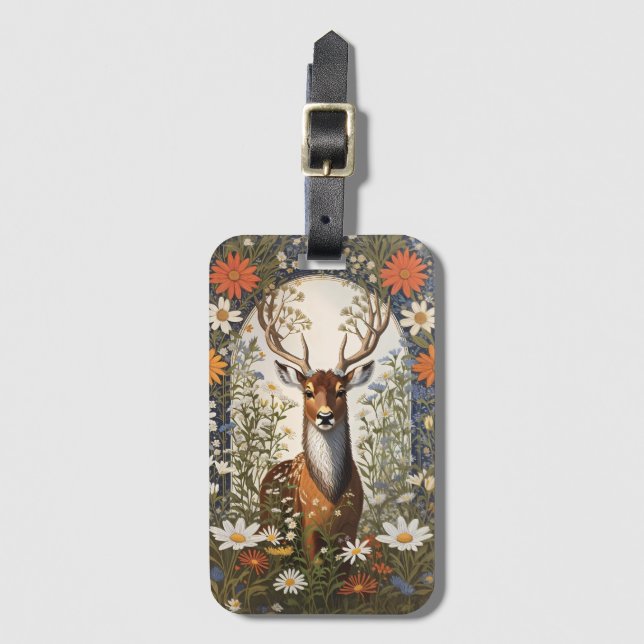 Etiqueta De Bagagem Deer Amid Daisy Flowers (Frente Vertical)