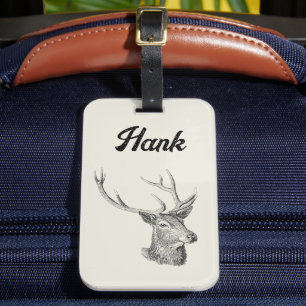 Etiqueta De Bagagem Deer Buck Head com Antlers Black and White Art