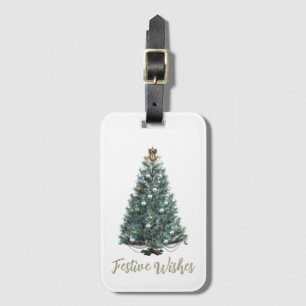 Etiqueta De Bagagem Desejos Festivos. Desenho de árvore de Natal